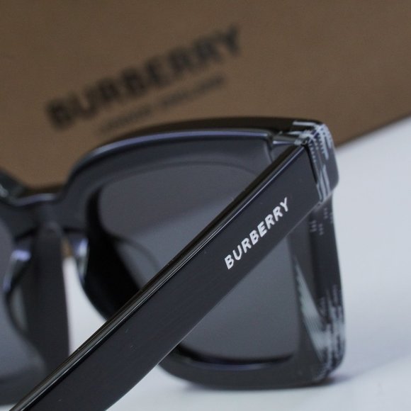 Burberry BE4392U 405187 Square Sunglasses - Black/Check White/Dark Grey main image 5